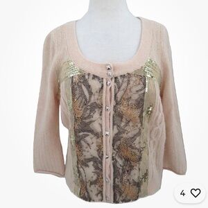 Free People Wool Angora Blend Lace Sequins Cardigan Size large